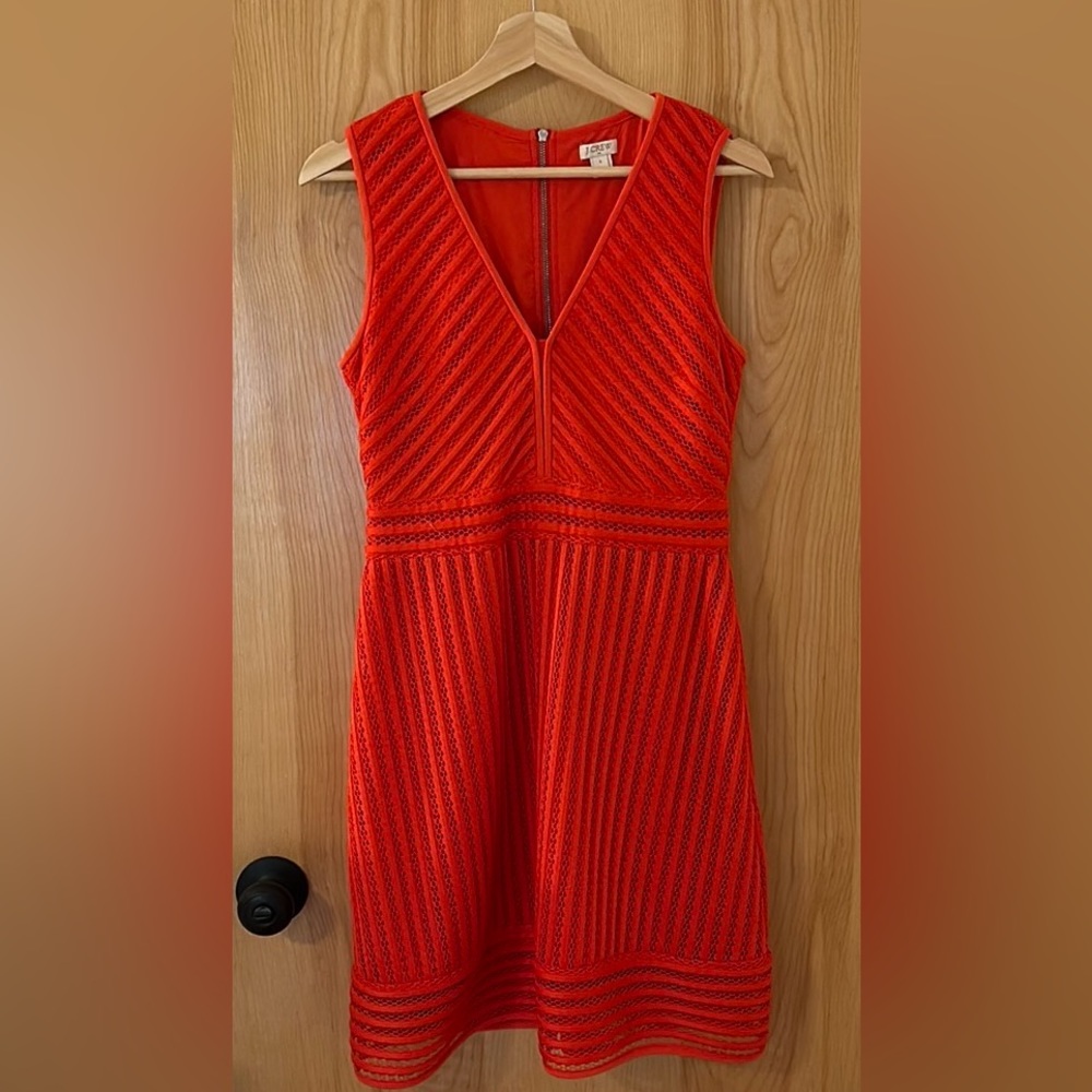 J.Crew Striped Eyelet Dress - Size 6 - Red / Vibrant Flame